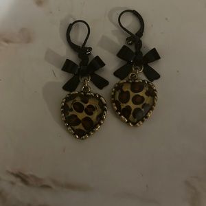 Betsy Johnson leopard heart earrings